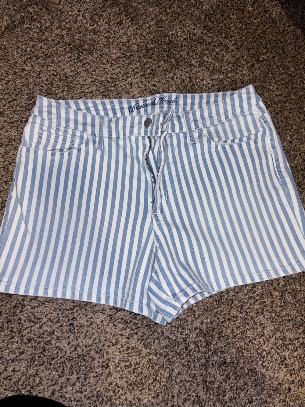 Universal Thread Blue and White Striped High-Rise Jean Shorts